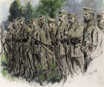 Fall In Norfolk Volunteers, c.1916 by Frank Gillett